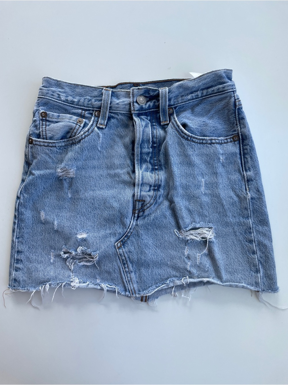 Levi's Light Blue Distressed Denim Mini Skirt